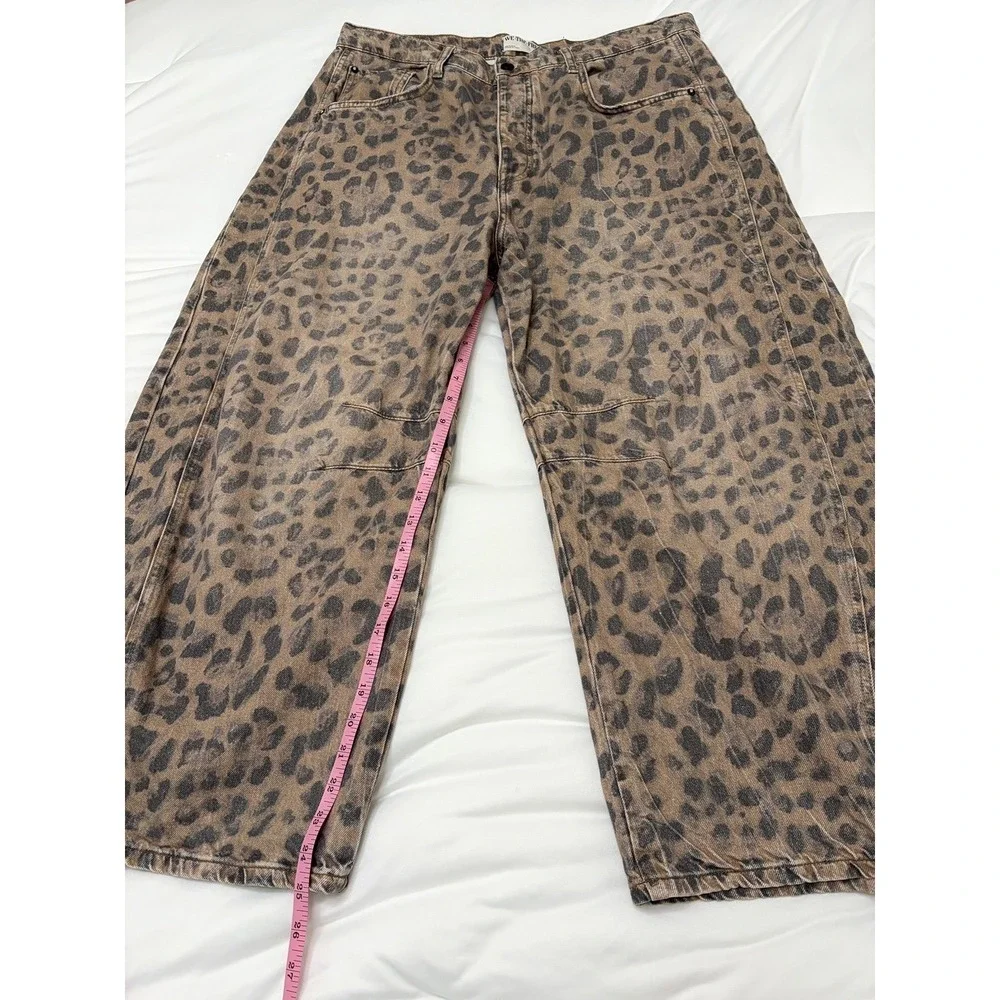 Free People We The Free Good Luck Barrel Jeans Leopard Print 32 OB2008953